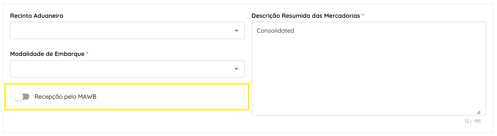 Figura 1 — Novo campo _Recepção pelo MAWB_ na Lead Comex.png